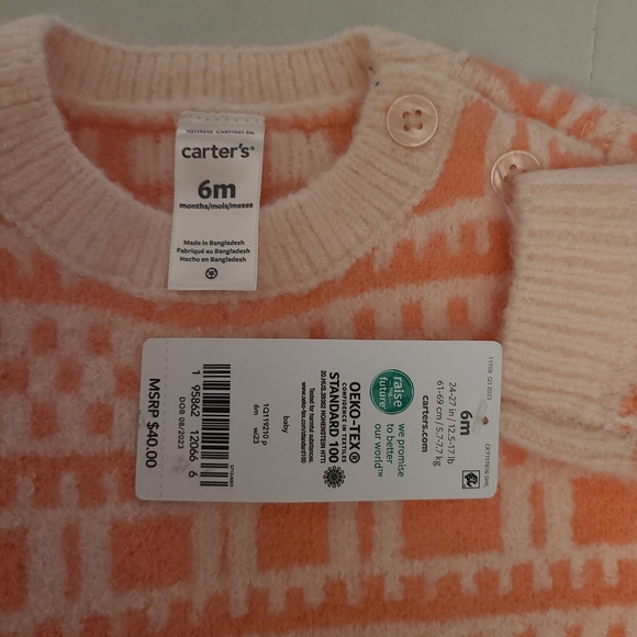 Carter's Peach 6 Month Geometric Pattern One Piece NWT Button Closure - Picture 3 of 7